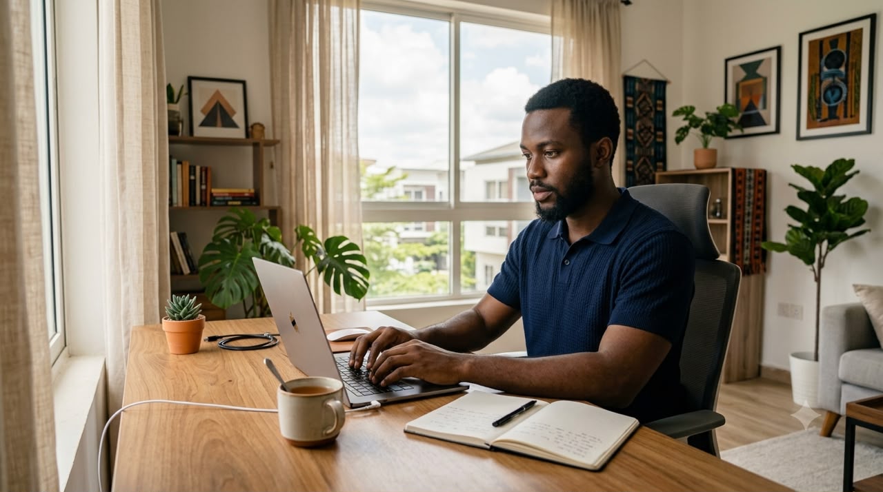 Person working on laptop focused and inspired